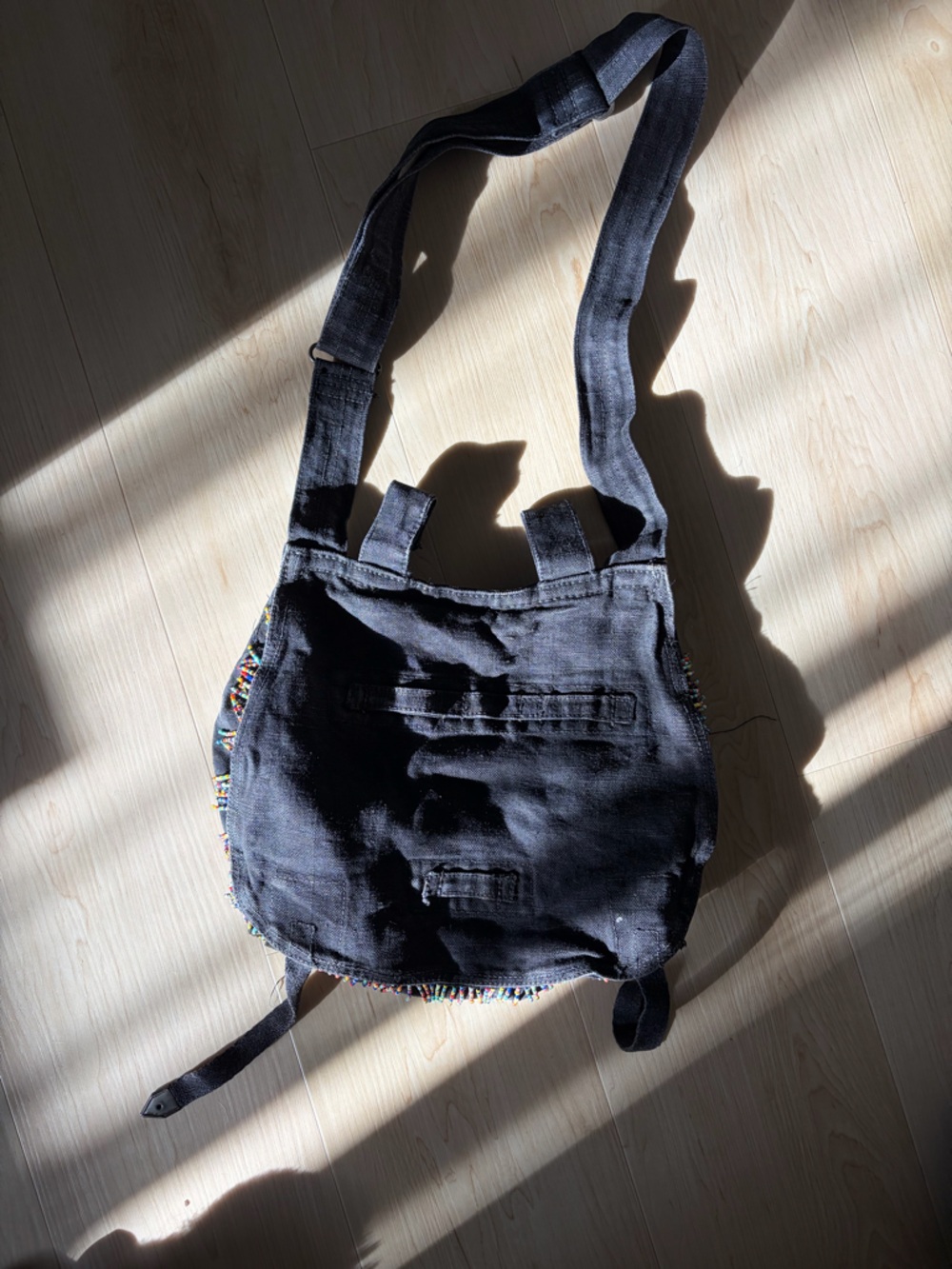 Black Woven Fabric Crossbody Bag with Colorful Trim